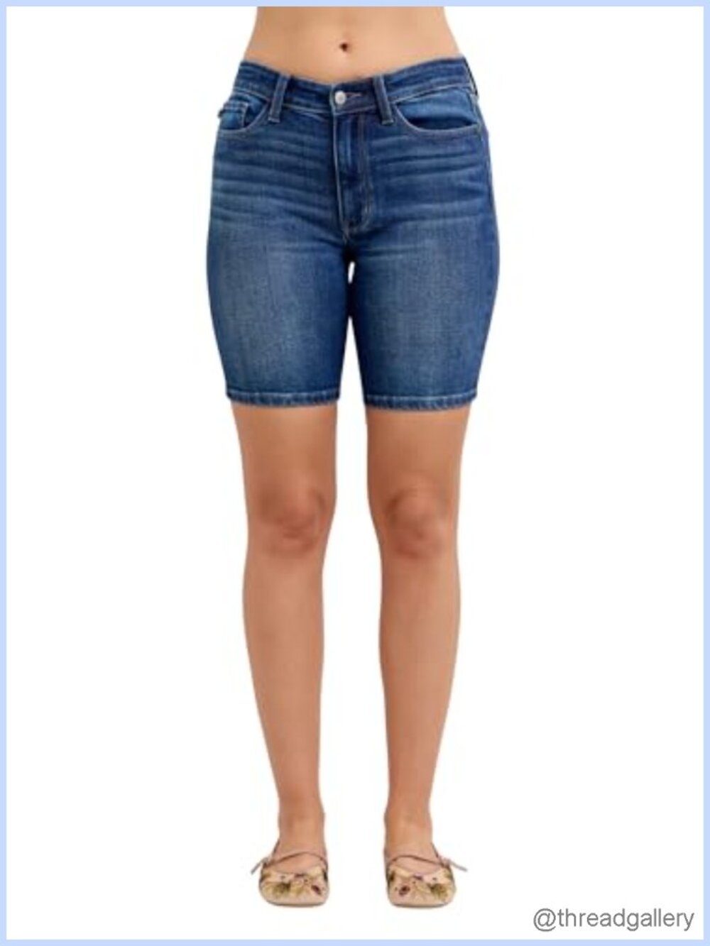 Mid Rise Dark Wash Bermuda Shorts Comfort Stretch Denim